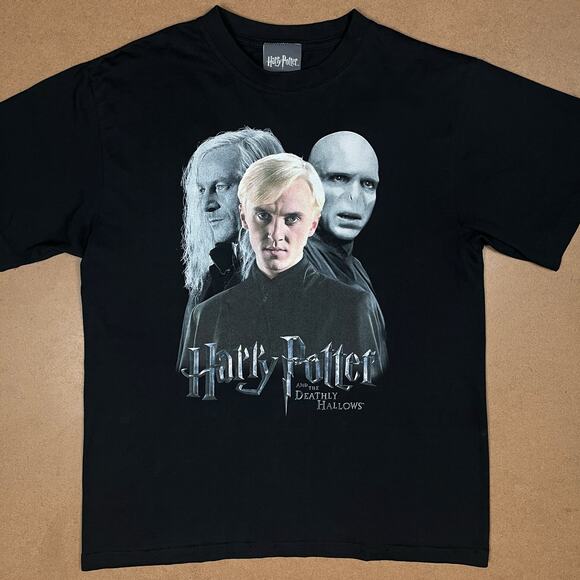 Vtg Harry Potter Deathly Hallows Graphic Promo TShirt Draco Lucius Voldemort Tee - Picture 3 of 16
